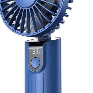 Ventilateur portable bleu avec écran LED et bouton de vitesse