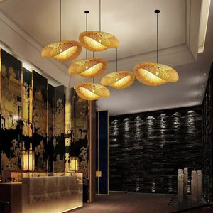 Suspension bambou vague 36cm éclairage salle à manger ambiance chaude