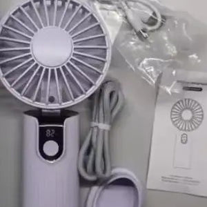 Ventilateur portable rose plié avec câble USB et boîte d'emballage