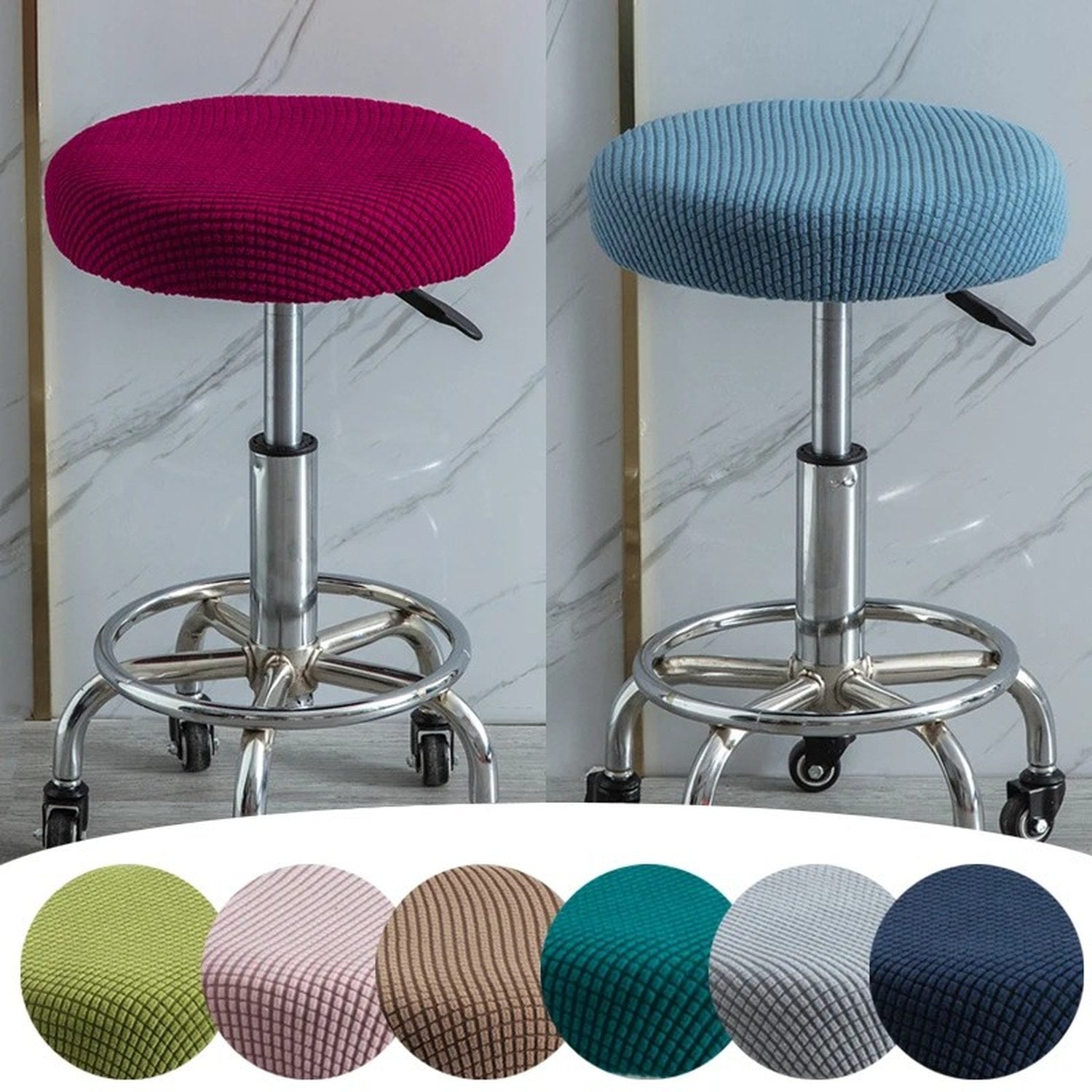 Housse de chaise ronde disponible en plusieurs coloris sur tabouret de bar