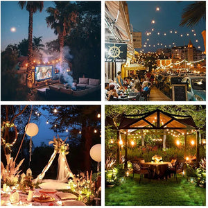 Quatre ambiances extérieures illuminées par la guirlande guinguette solaire