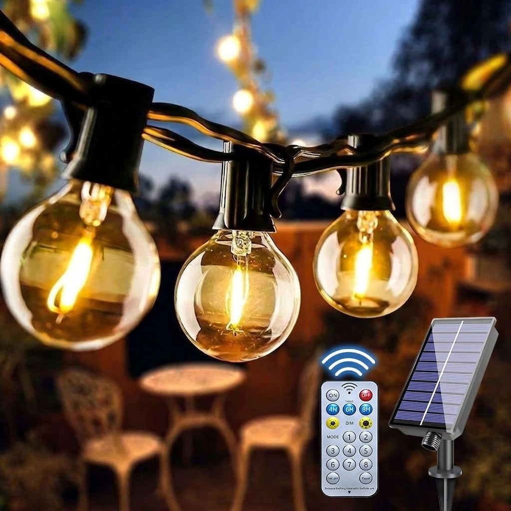 Guirlande guinguette G40 avec panneau solaire sur piquet et télécommande huit modes