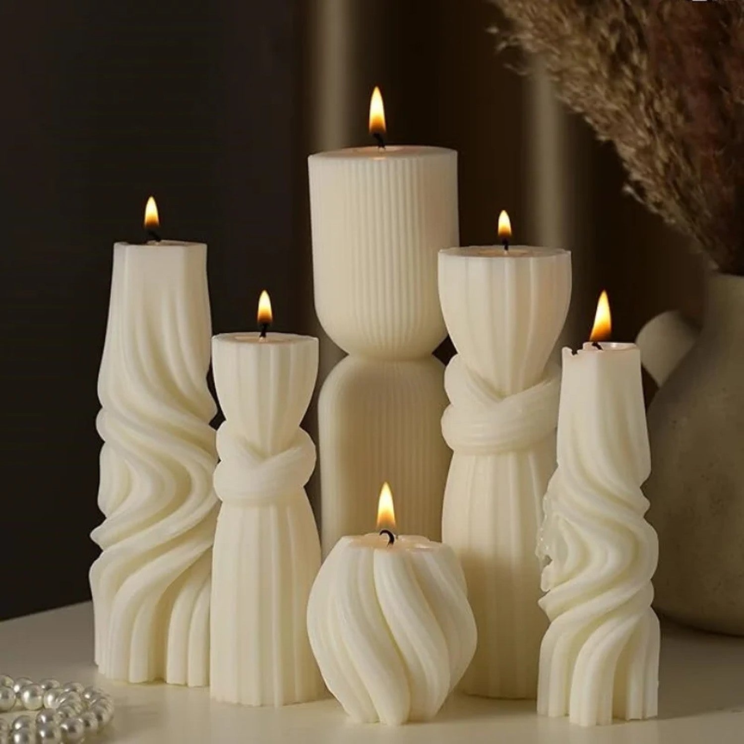 Bougie nervurée soja allumée flamme ambiance cocooning