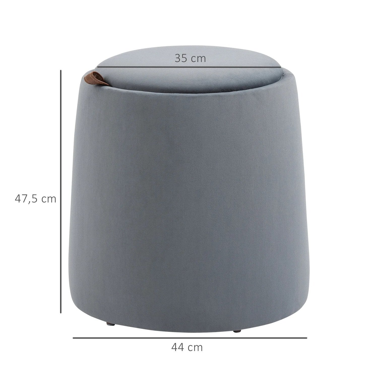 Schéma des dimensions du pouf coffre de rangement en centimètres
