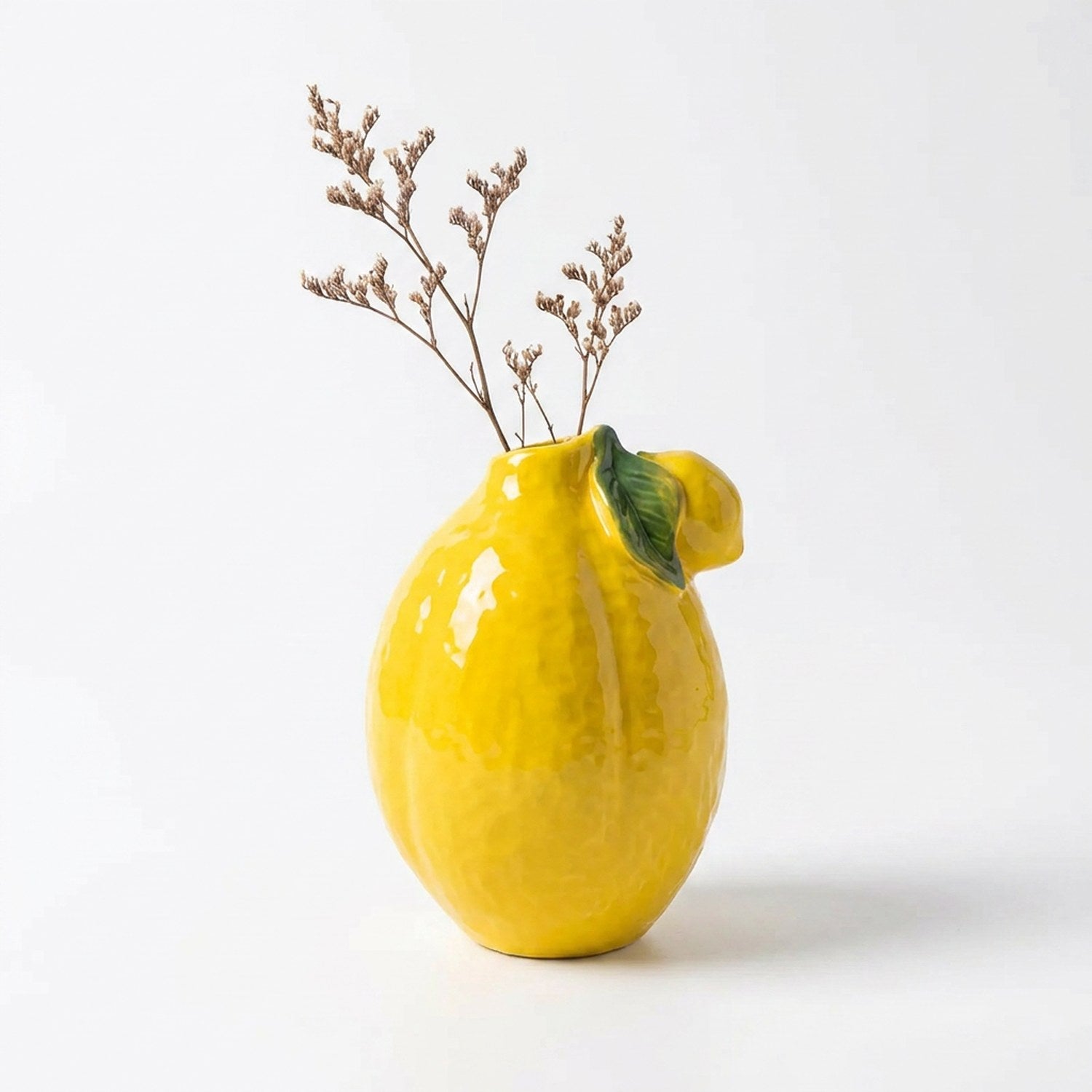 Vase citron compact céramique jaune pour fleurs séchées