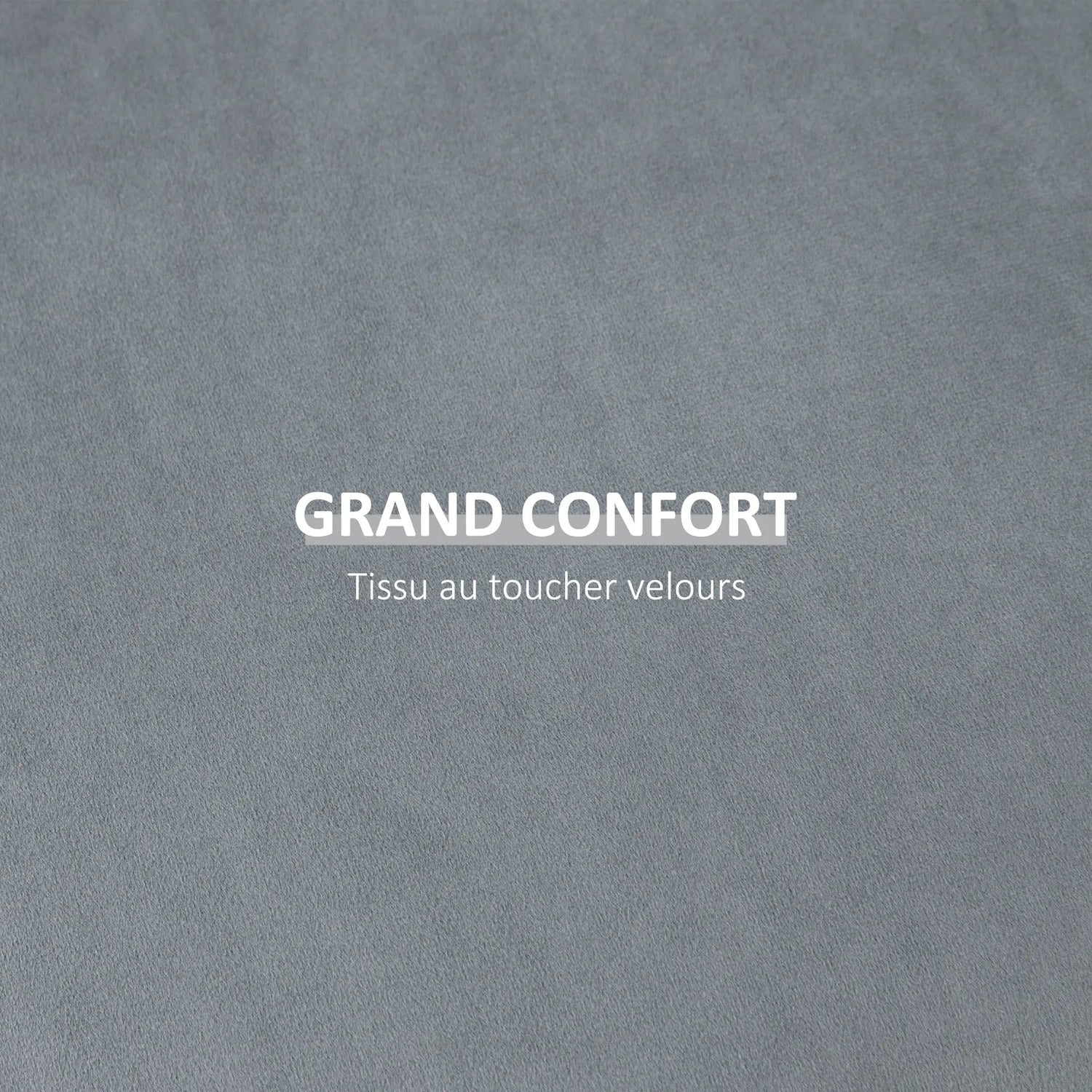 Gros plan sur le tissu velours gris du pouf coffre de rangement