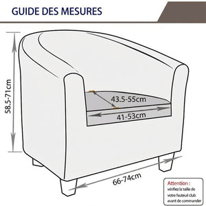 Guide des mesures de la housse fauteuil club avec les dimensions en cm