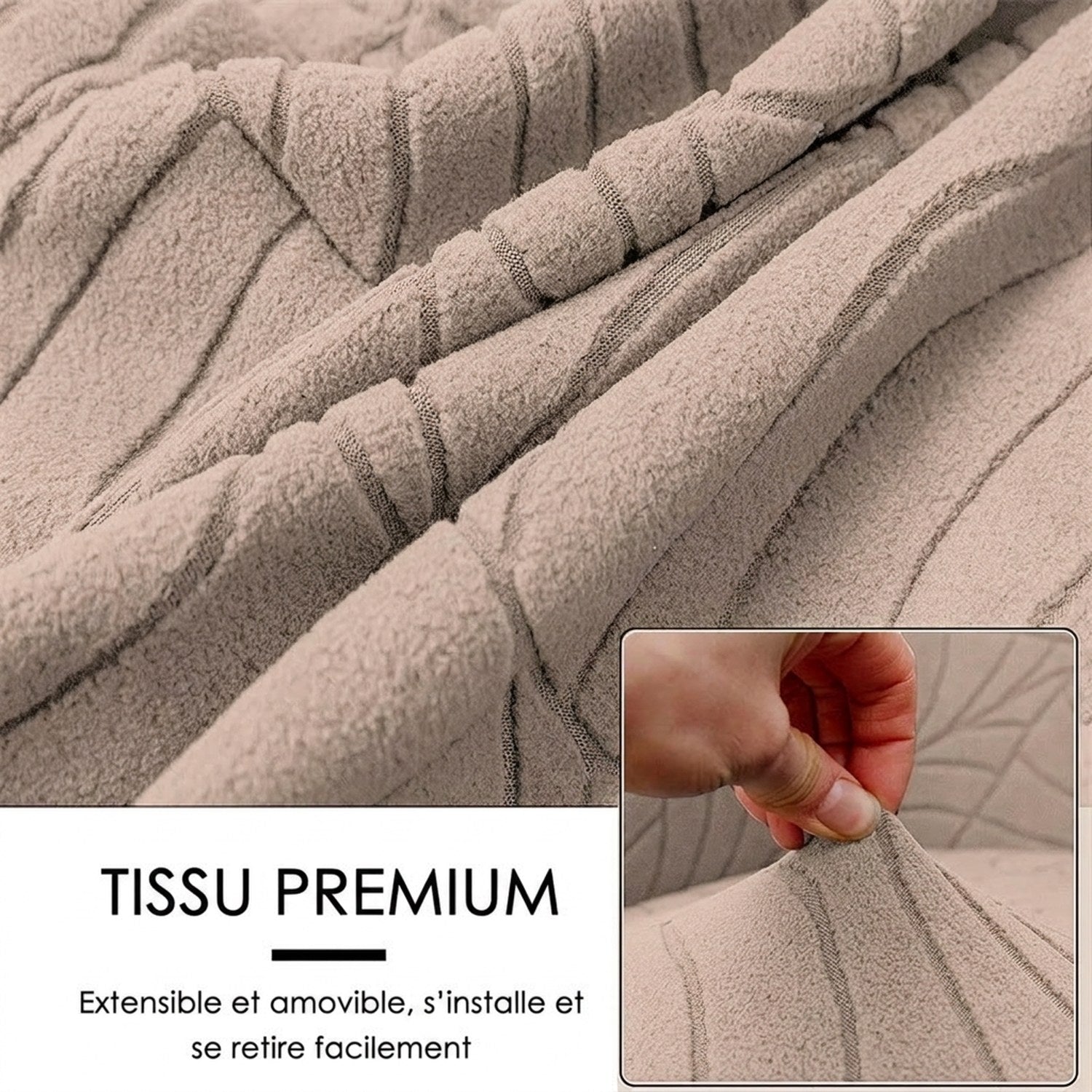 Gros plan du tissu jacquard extensible de la housse fauteuil club