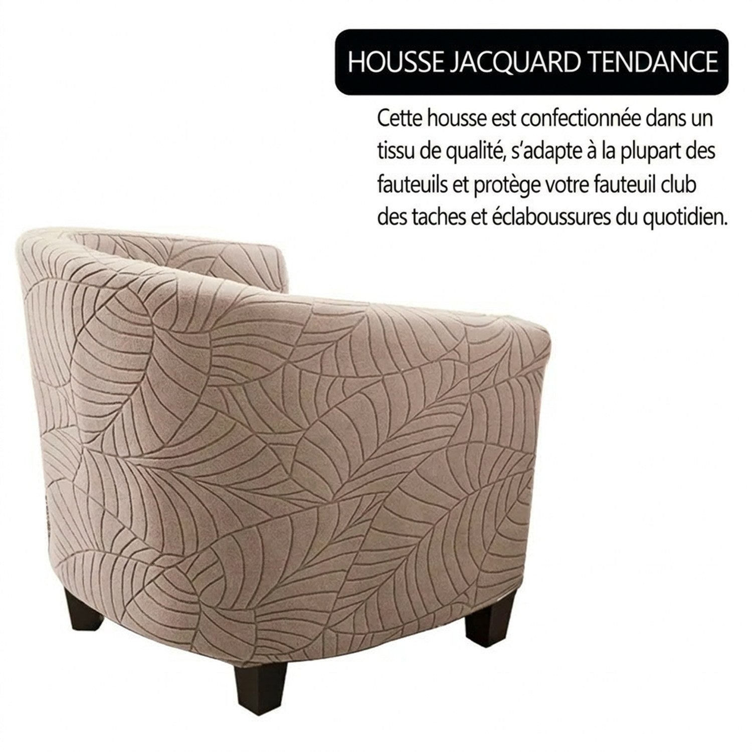 Housse fauteuil club vue de dos montrant le motif feuilles jacquard complet