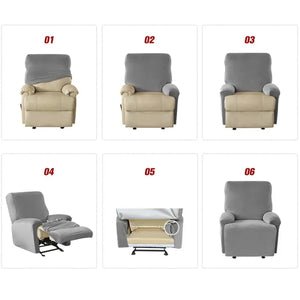 Étapes de pose de la housse sur un fauteuil relax inclinable