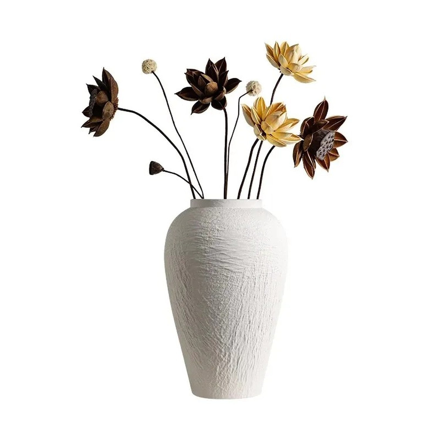 Vase en céramique blanche silhouette ovale avec fleurs séchées