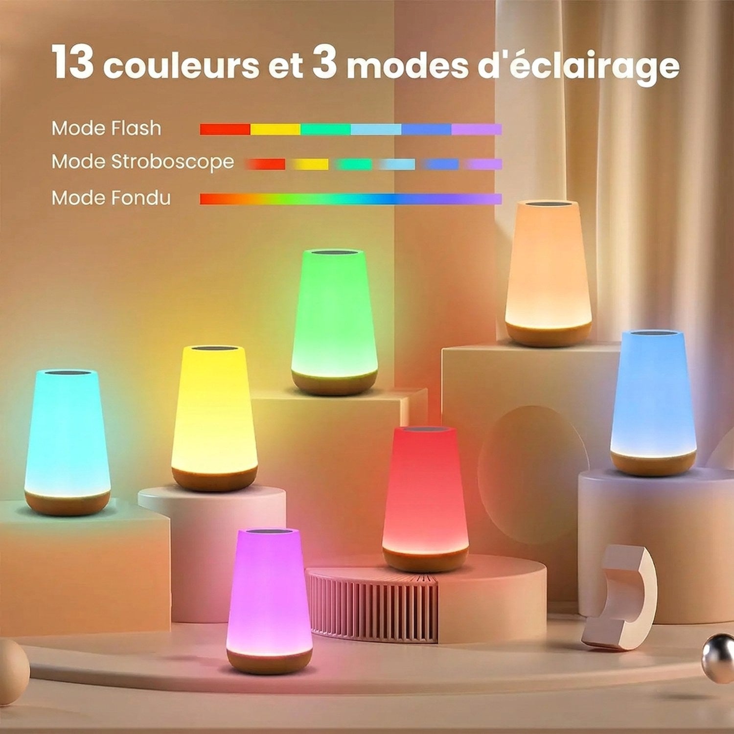 Treize couleurs et trois modes d'éclairage de la lampe RGB