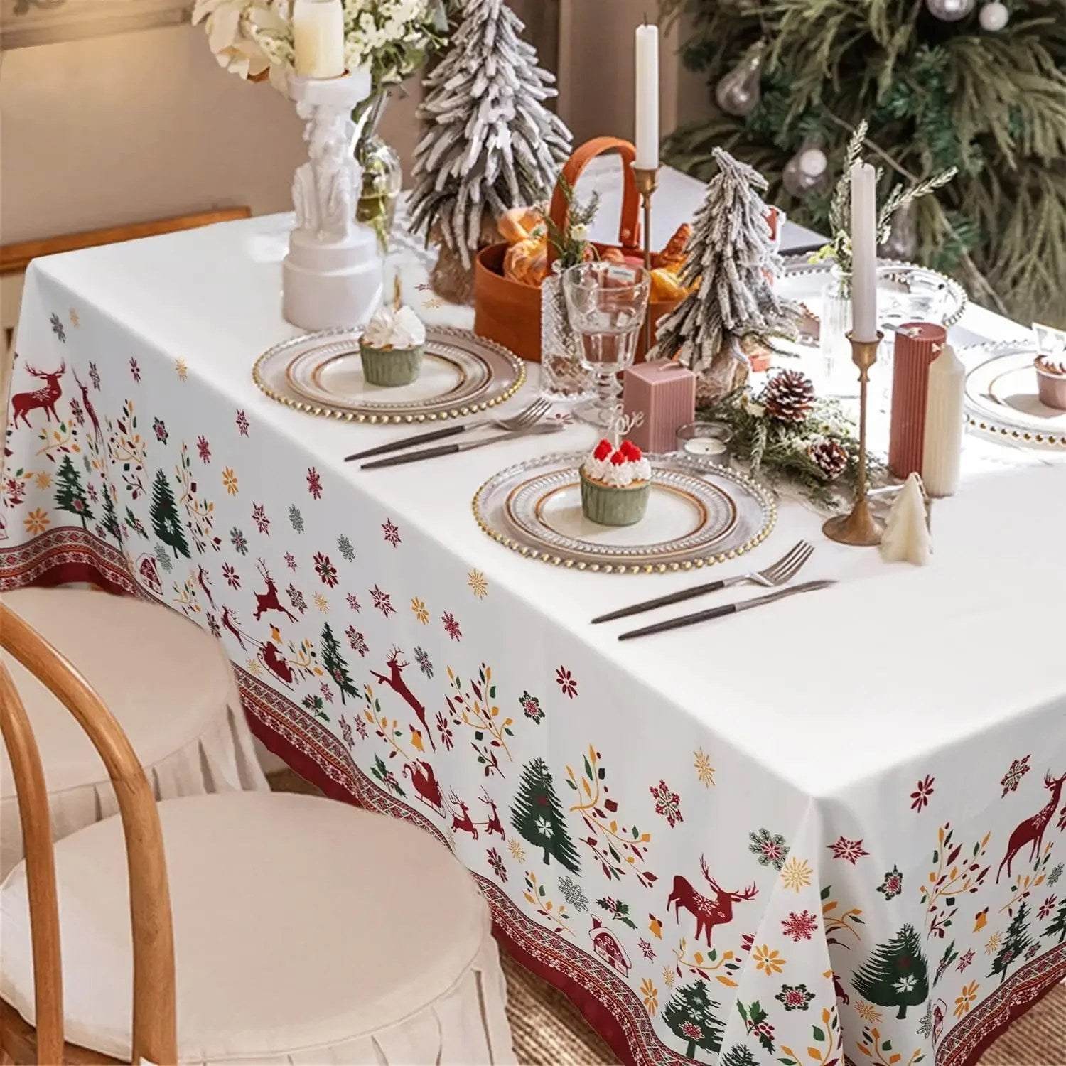 Nappe rectangulaire de Noël imperméable détail motifs