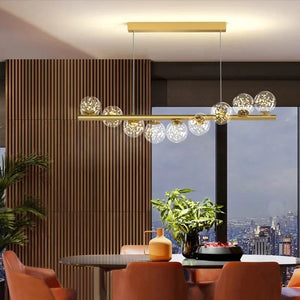 Lustre suspension nordique LED verre étoilé 9 têtes avec vue sur ville