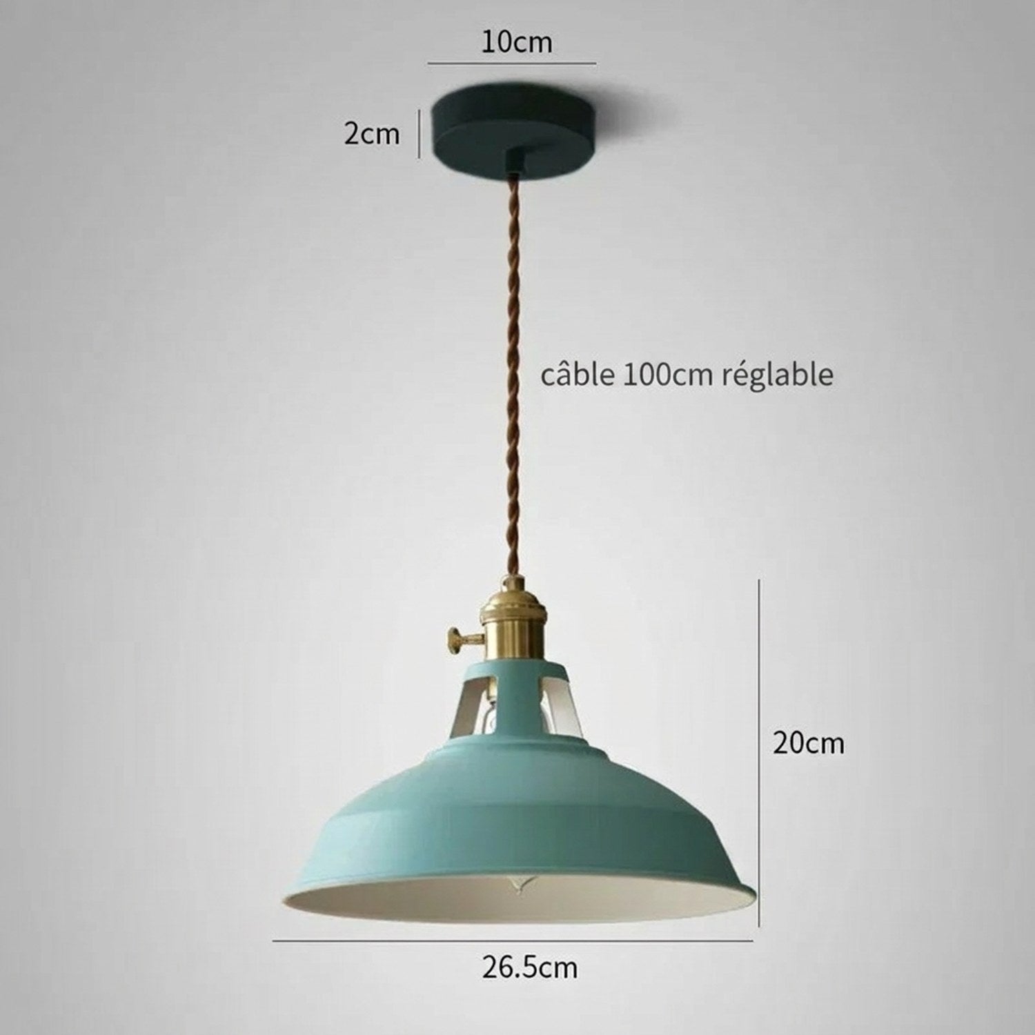 Dimensions suspension: câble 100cm réglable, abat-jour Ø26,5cm