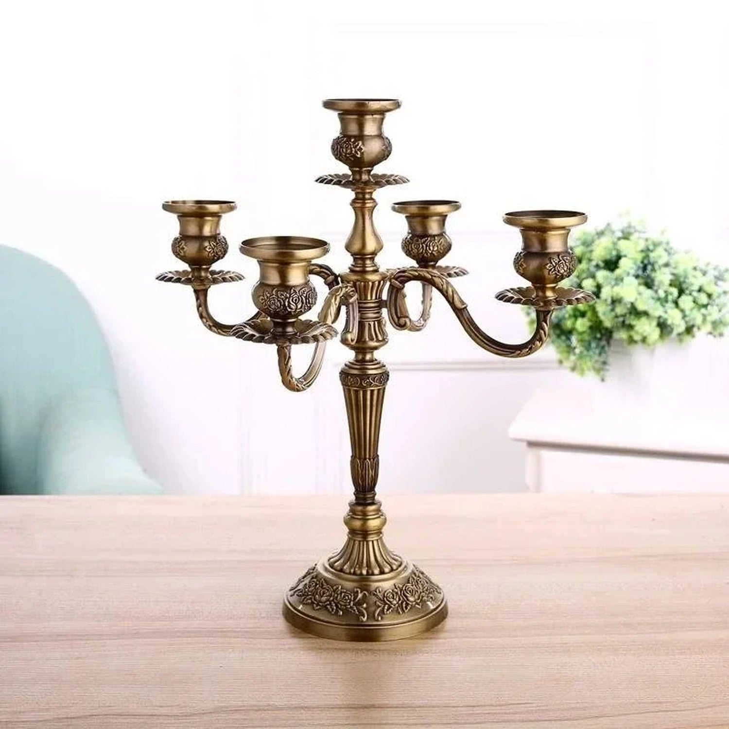 Chandelier baroque 5 bras vintage bronze bougeoir mariage