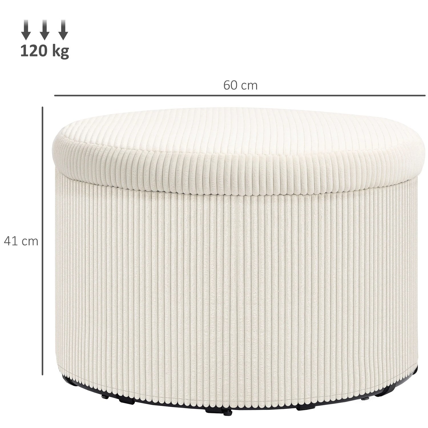 Dimensions du pouf rond 60 cm de diamètre et 41 cm de hauteur