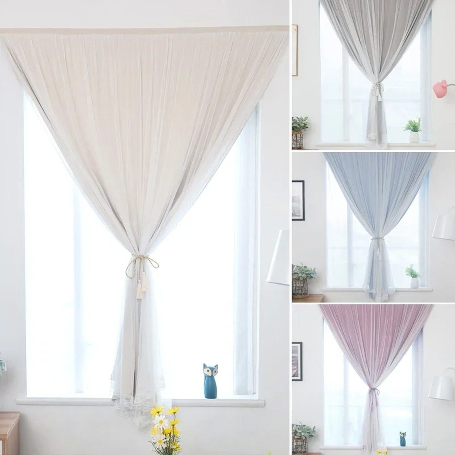 Rideau occultant double couche installé sans perçage sur une fenêtre