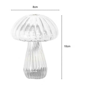 Dimensions vase champignon nervuré verre transparent : 8 cm largeur, 10 cm hauteur