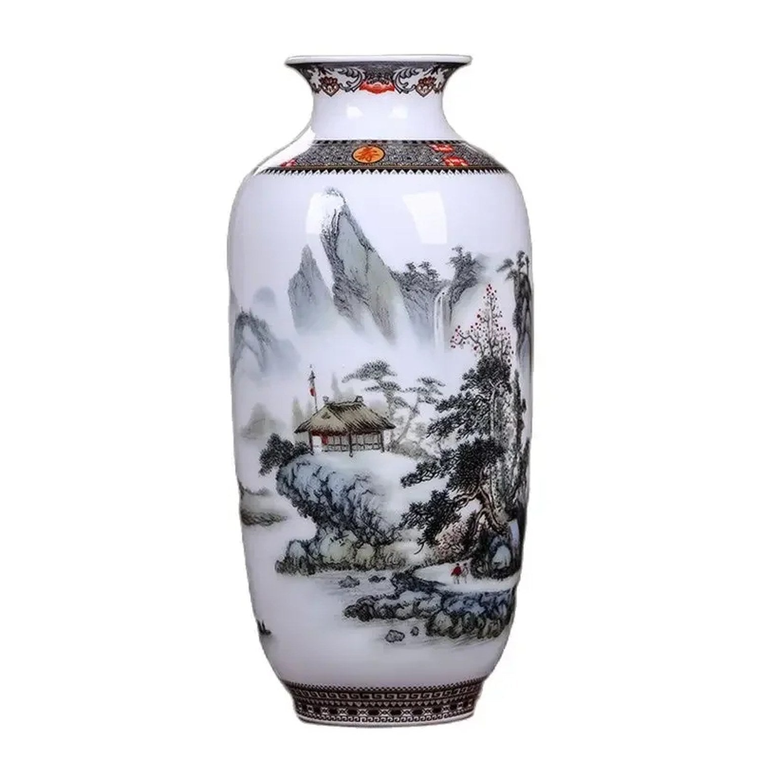 Vase céramique Jingdezhen vue de profil montrant la peinture florale chinoise
