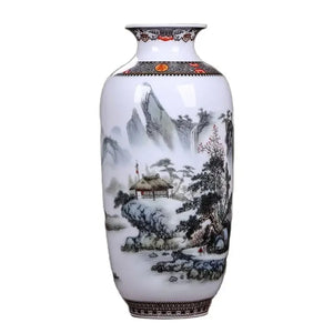Vase céramique Jingdezhen vue de profil montrant la peinture florale chinoise