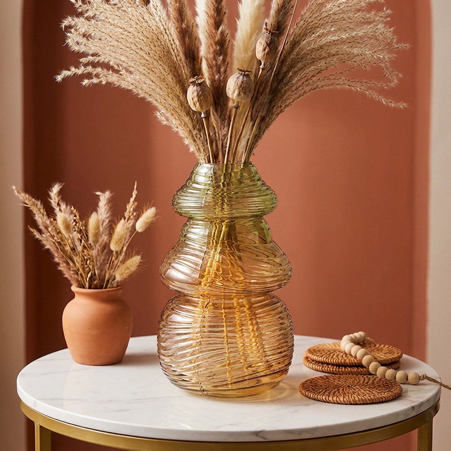 Vase gourde verre dégradé table de chevet ambiance bohème terracotta