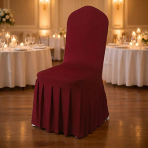 Housse de chaise grenat à jupe plissée