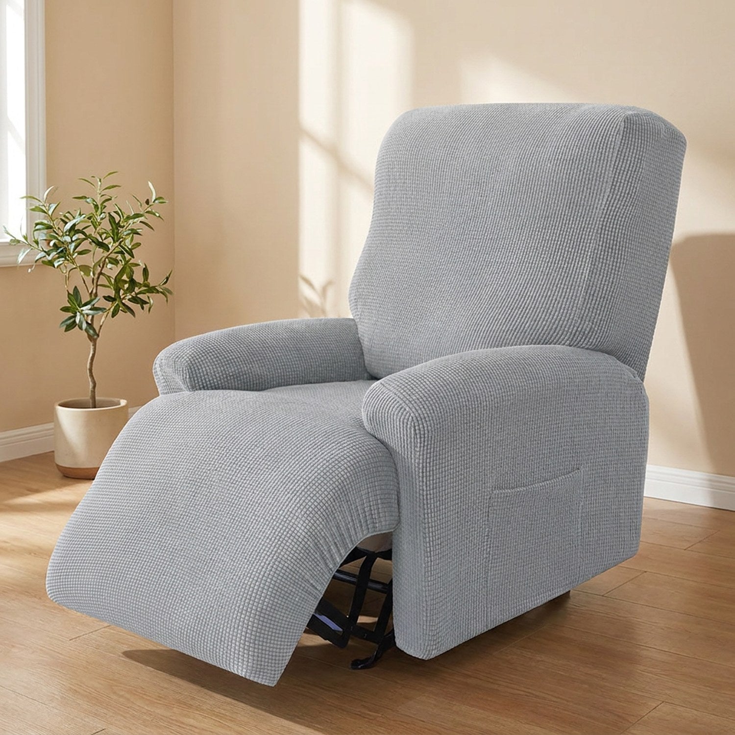 Housse de fauteuil inclinable grise en maille douce