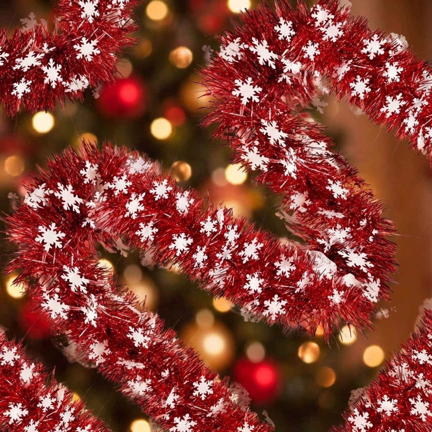 Guirlande de Noël torsadée métallique flocons de neige variante Rouge