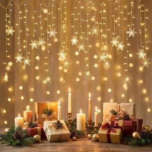 Rideau LED flocons blanc ambiance Noël cadeaux