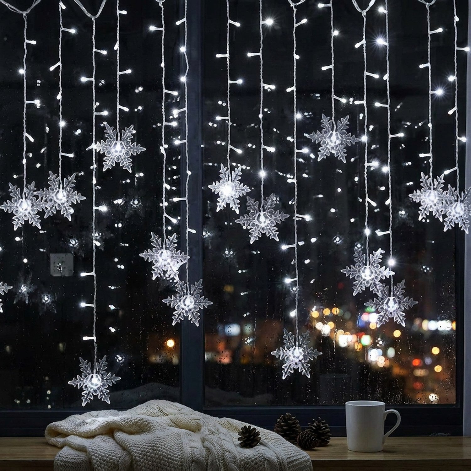 Rideau LED flocons de neige couleur blanc