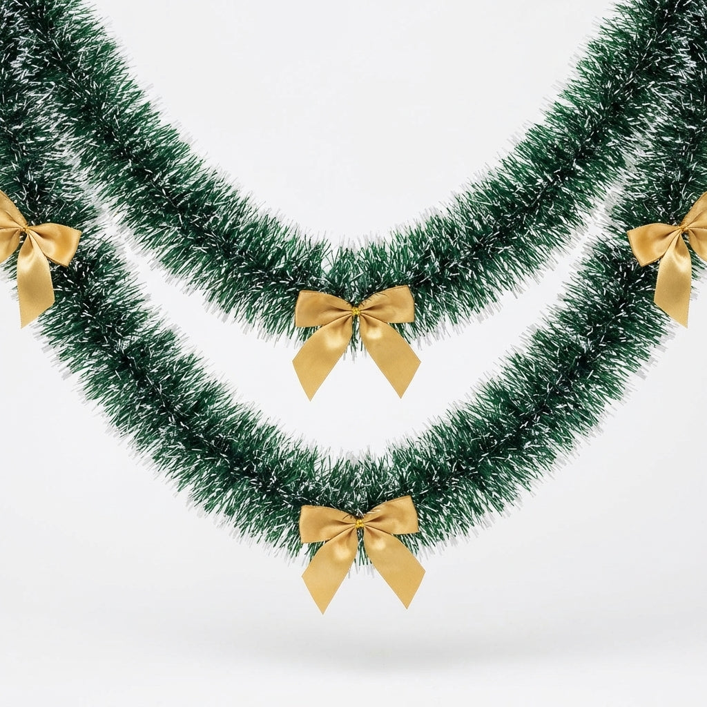Guirlande de Noël verte avec nœuds dorés