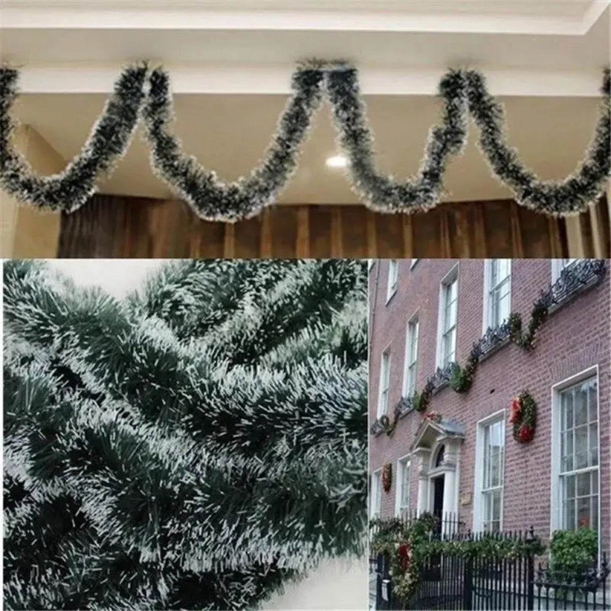 Guirlande de Noël verte installée en intérieur et en extérieur de maison