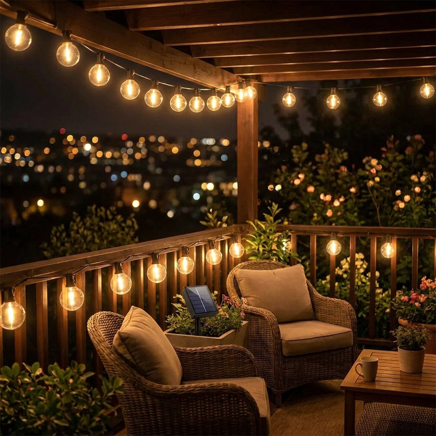 Guirlande solaire LED G40 terrasse balcon nuit lumière chaleureuse