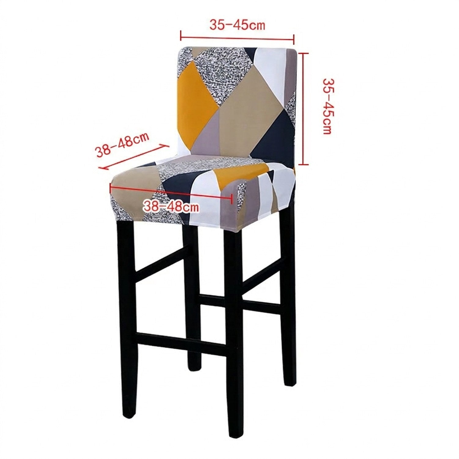 Schéma des dimensions extensibles de la housse de chaise de bar en centimètres