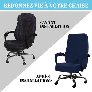Comparaison avant apres installation de la housse de chaise bleu marine