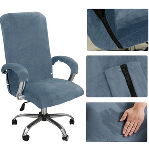 Detail de la fermeture eclair laterale de la housse de chaise en velours bleu gris