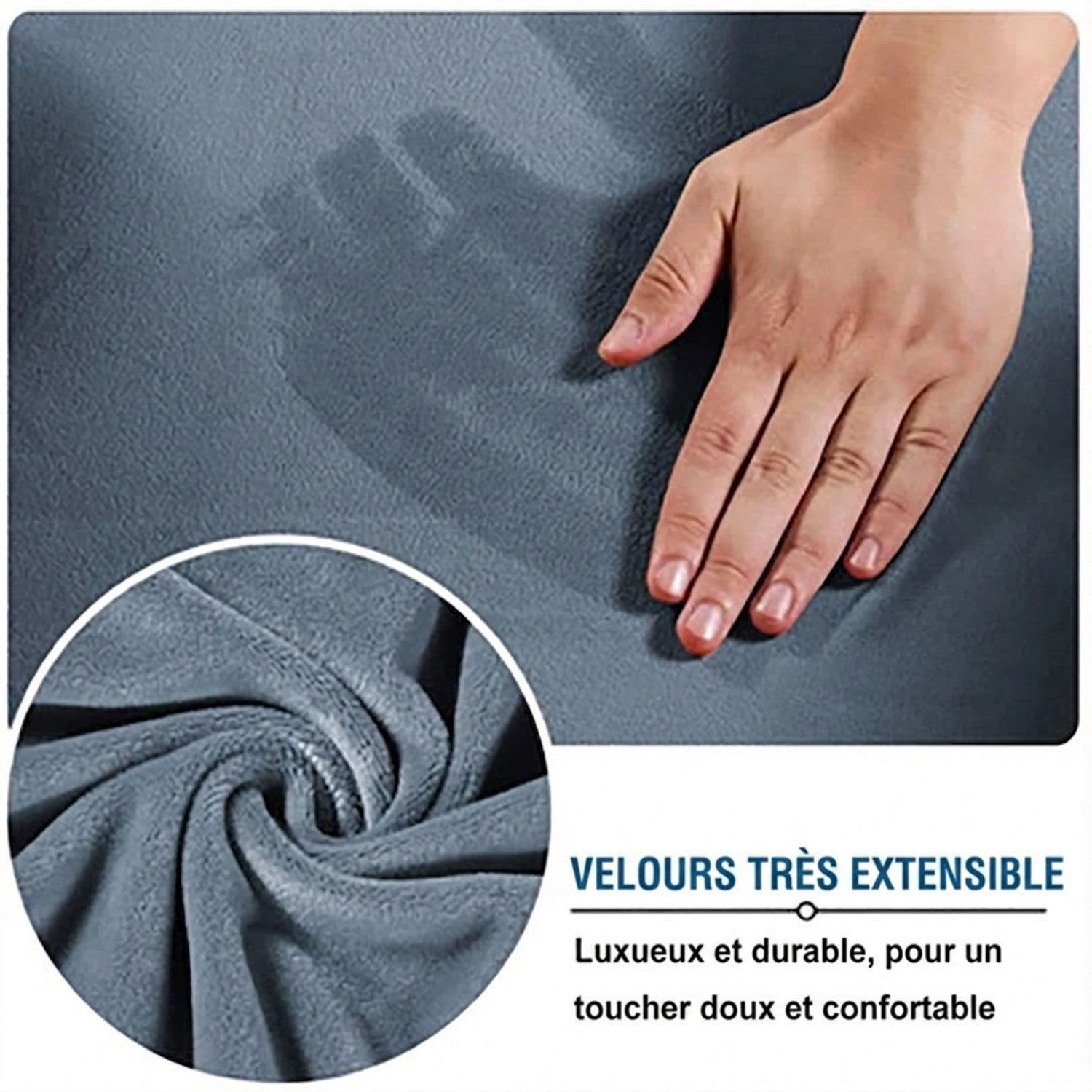 Gros plan sur le tissu velours extensible de la housse de chaise
