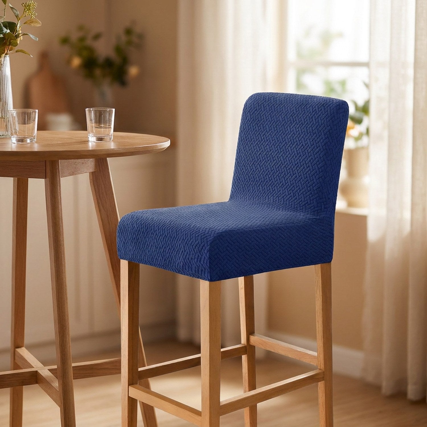 Housse de chaise de bar en jacquard couleur bleu foncé