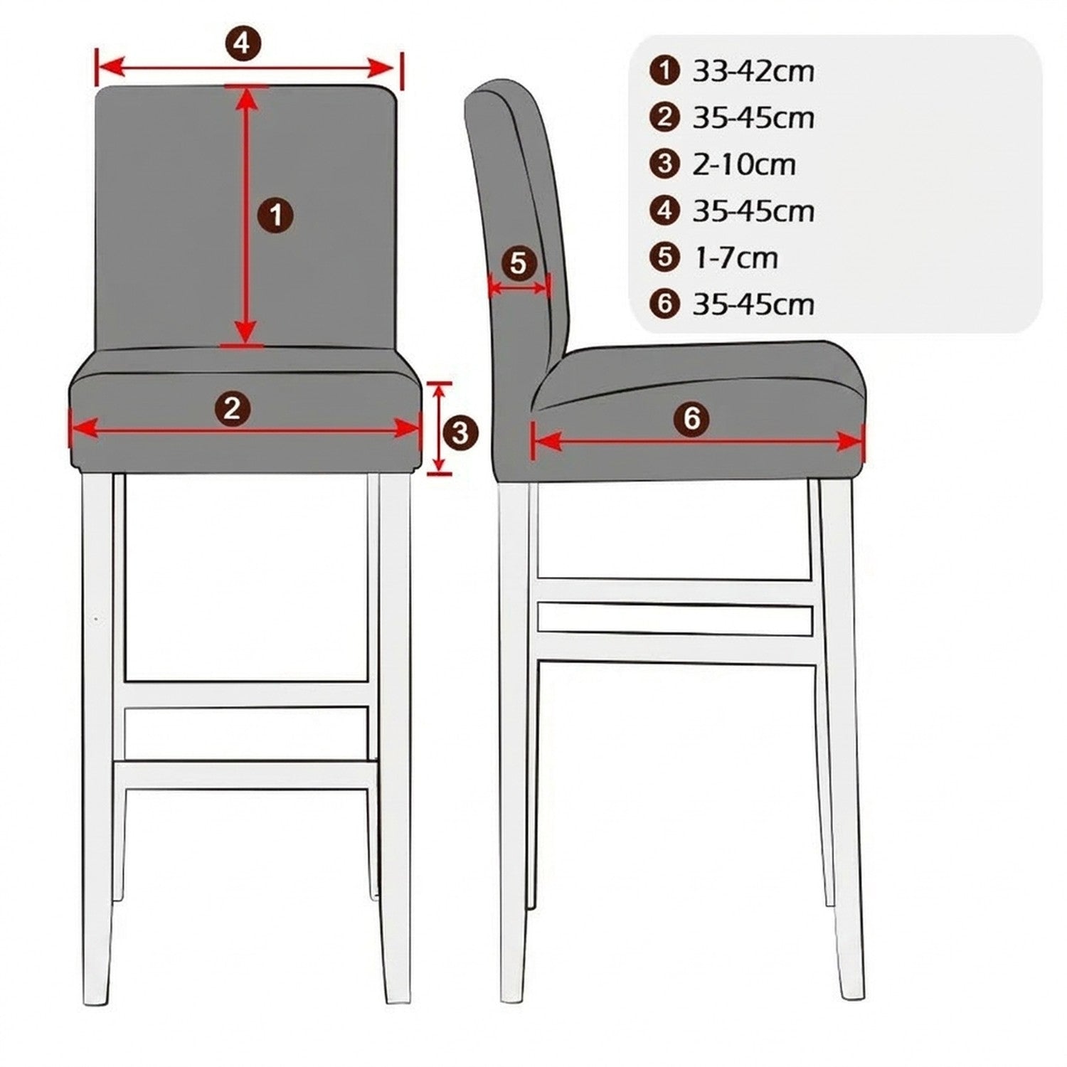 Schéma des dimensions de la housse de chaise de bar en centimètres