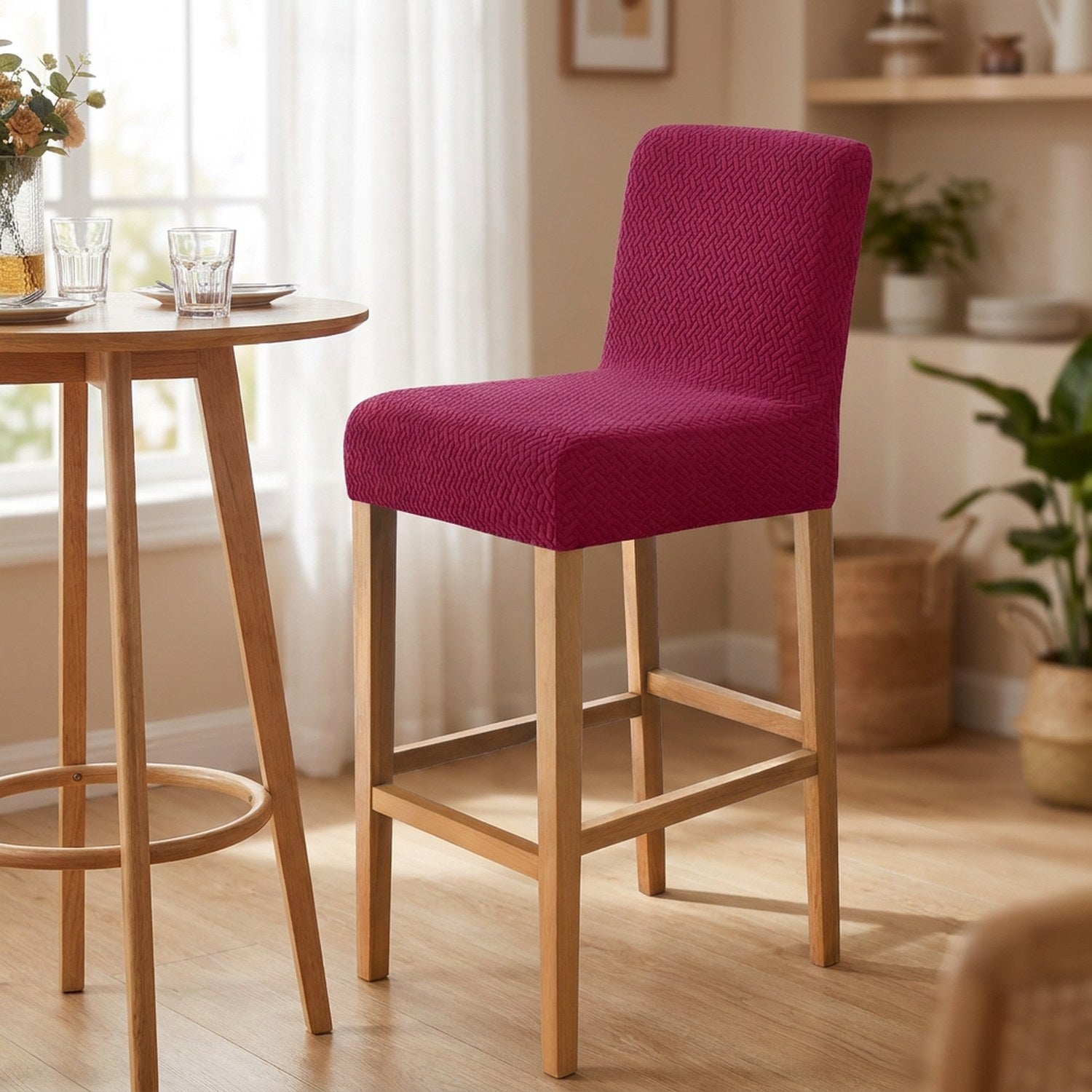 Housse de chaise de bar en jacquard couleur grenat