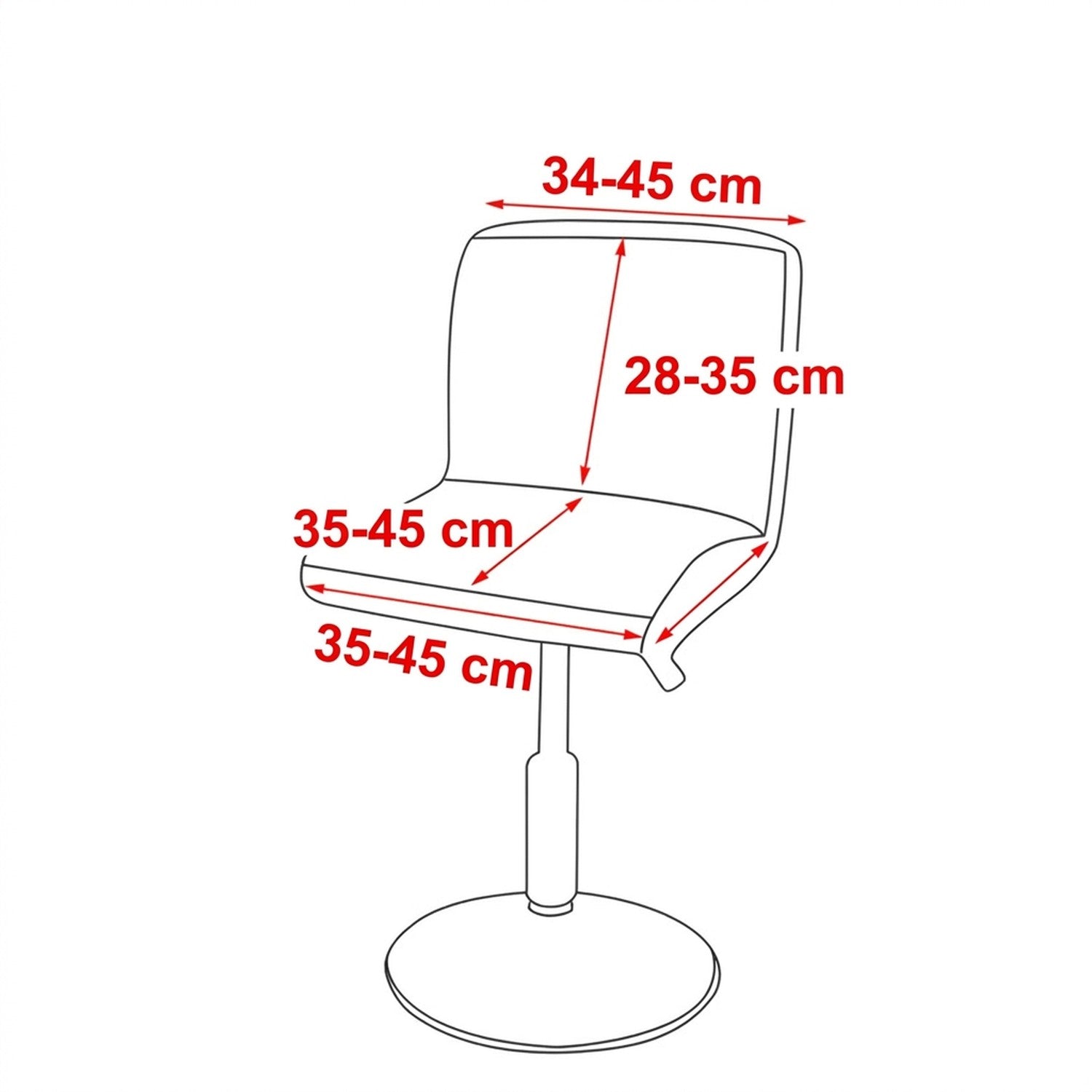 Schéma des dimensions de chaise compatibles avec la housse