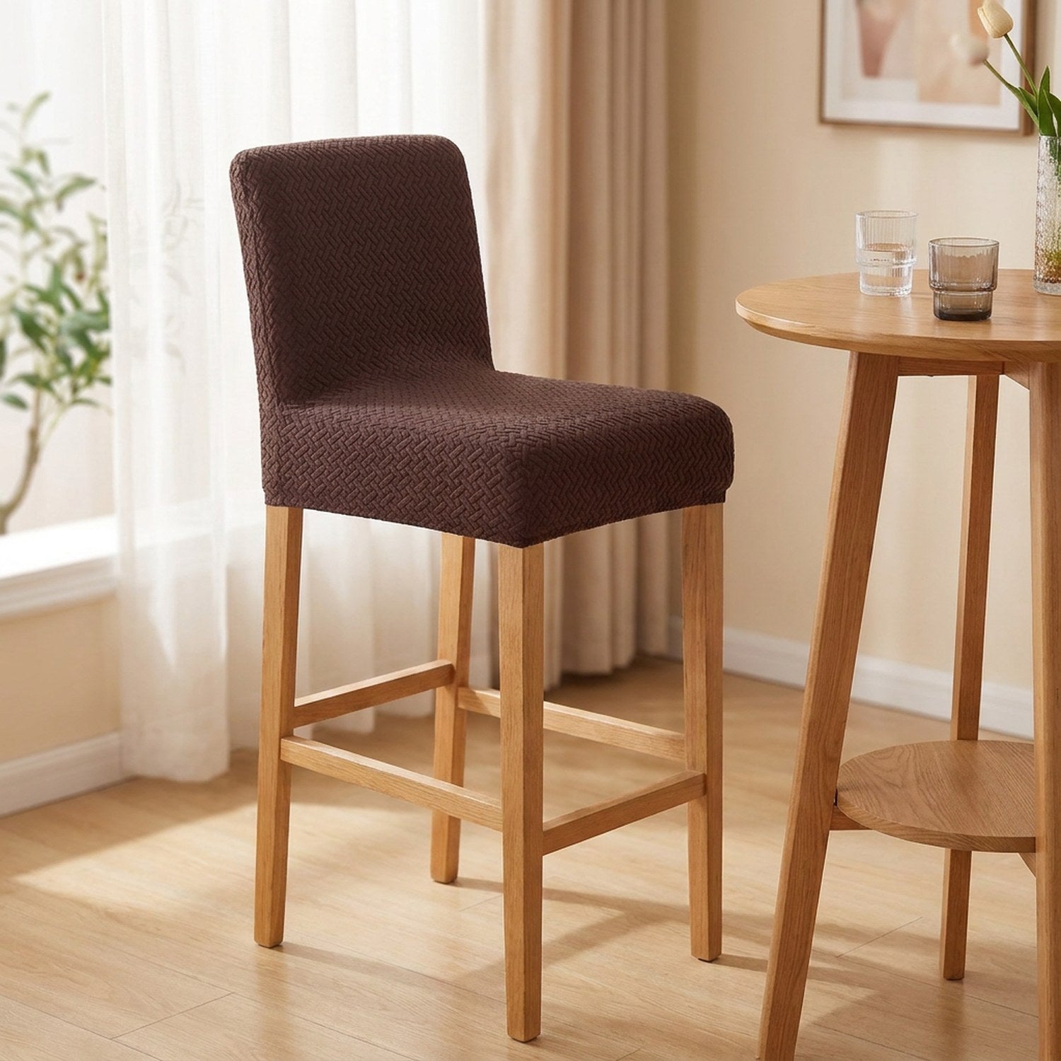 Housse de chaise de bar en jacquard couleur marron