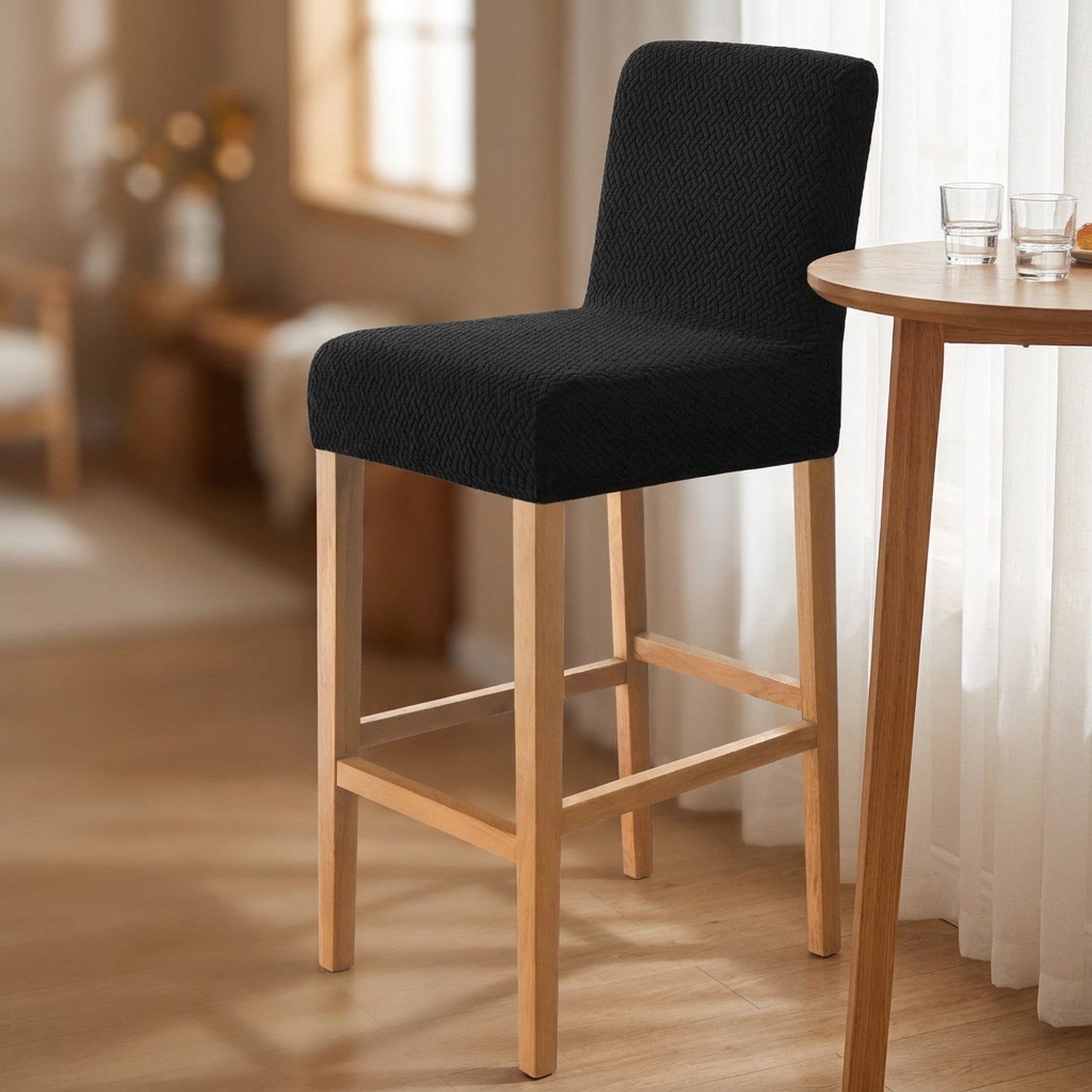 Housse de chaise de bar en jacquard couleur noir
