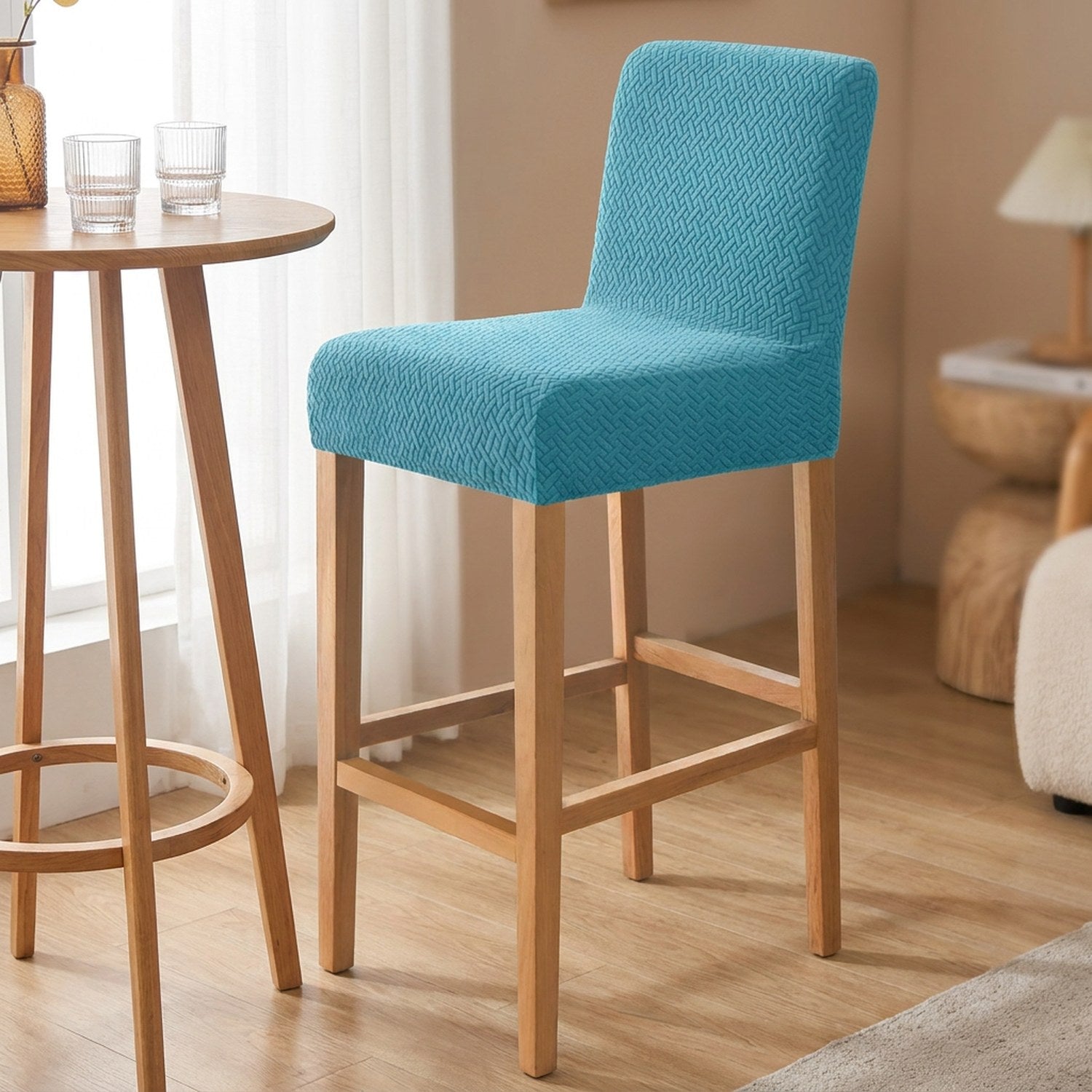 Housse de chaise de bar en jacquard couleur turquoise