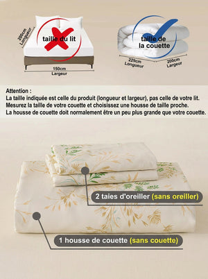 Schéma expliquant que la taille se choisit selon la couette et non le lit, sans couette ni oreillers inclus