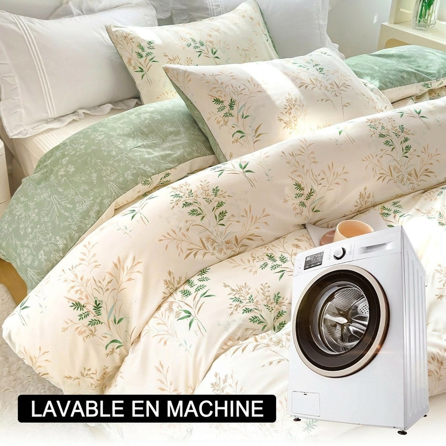 Housse de couette fleurs champêtres lavable en machine