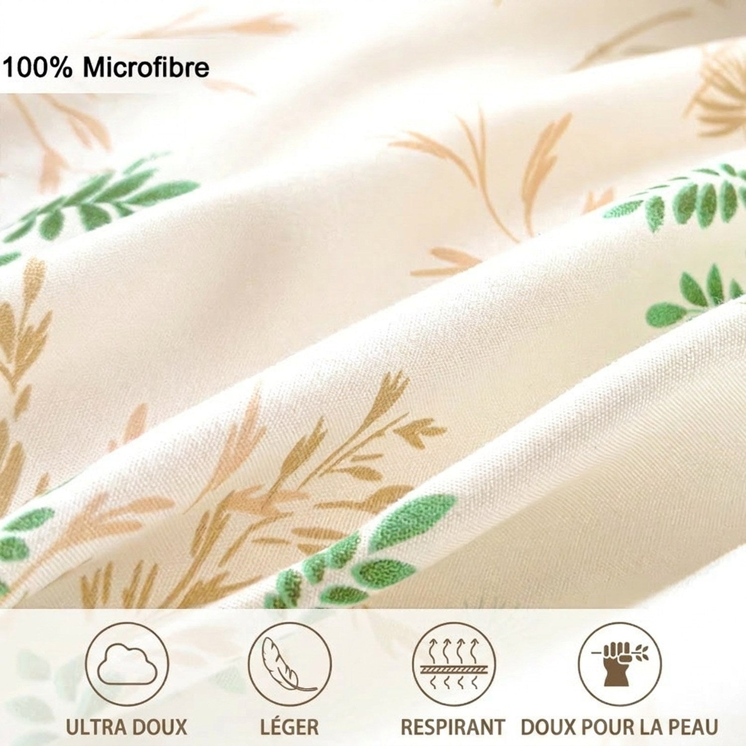 Gros plan sur le tissu microfibre doux et léger imprimé de fleurs champêtres