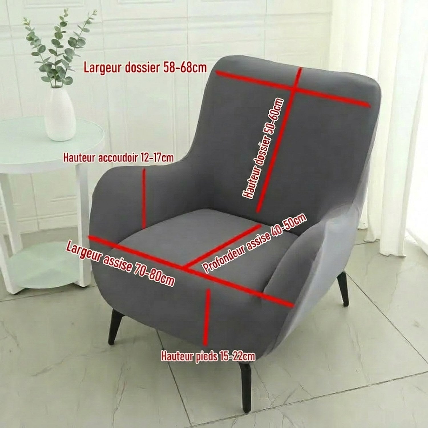 Dimensions de la housse de fauteuil en centimètres largeur dossier assise et pieds