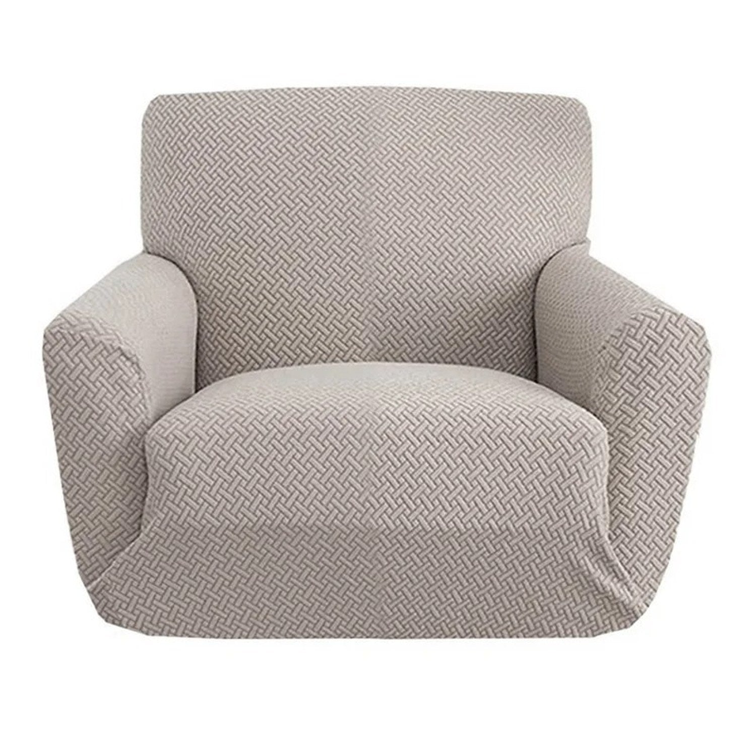 Housse de fauteuil jacquard extensible unie coloris Beige